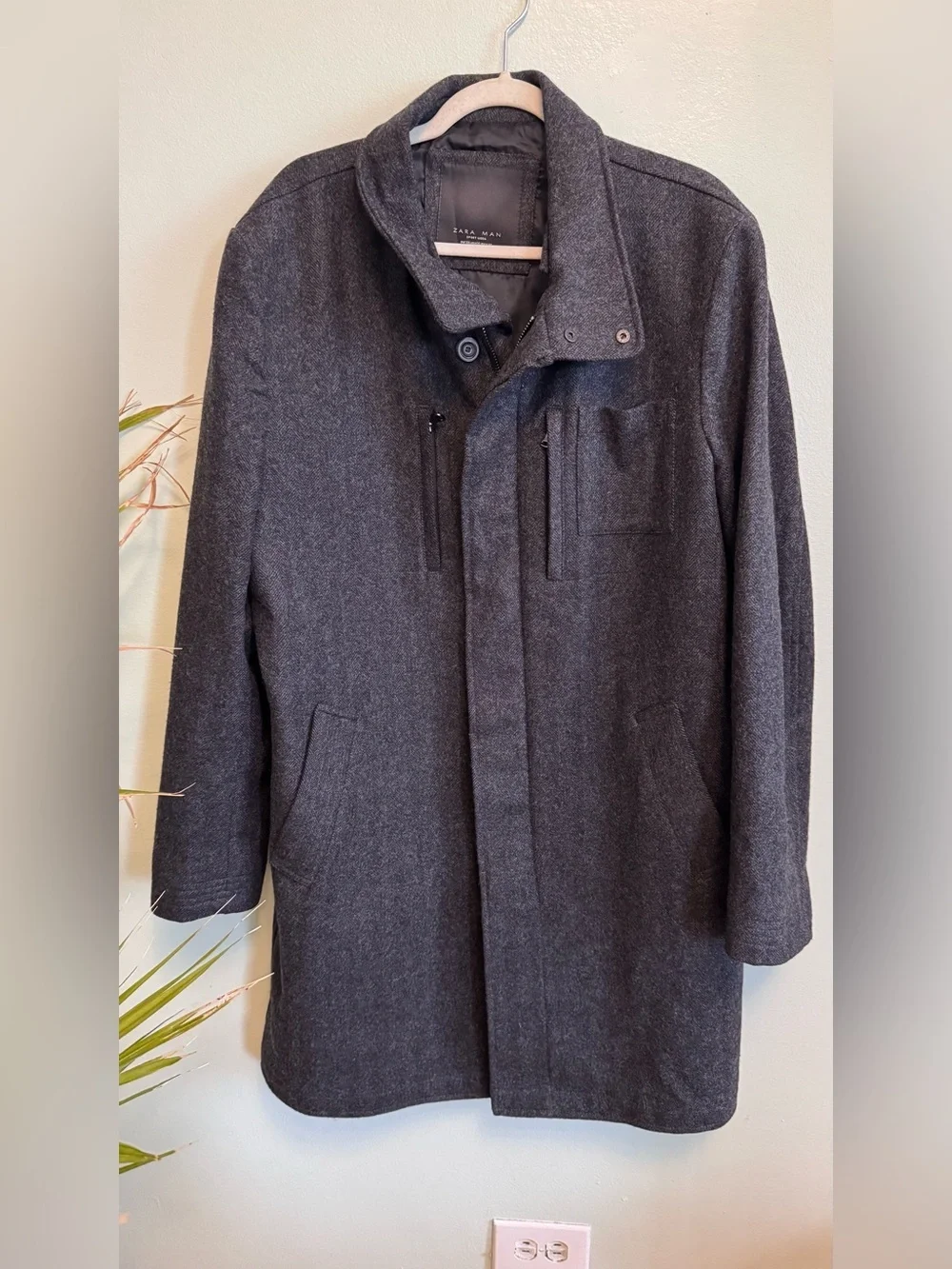 Zara Men's Dark Charcoal Wool Pea Coat - Picture 2 of 12